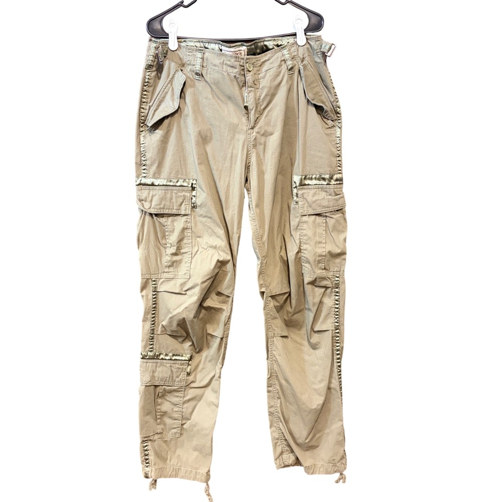 Abercrombie & Fitch Olive Green Satin Trim Paratrooper Cargo Pants 14L Utility